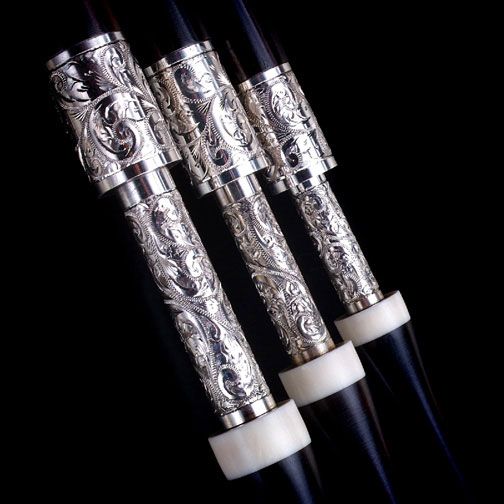 Smallpipes in sterling silver